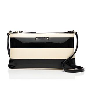 Kate Spade Penn Valley Amy Crossbody Patent Vegan Leather Black White Striped